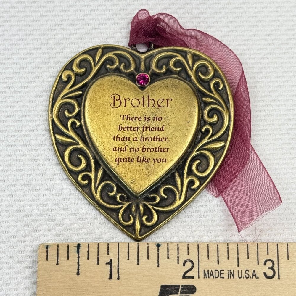 Vtg Brother Christmas Ornament Pewter Heart Swarovski Crystal Gloria Duchin USA - Picture 10 of 12